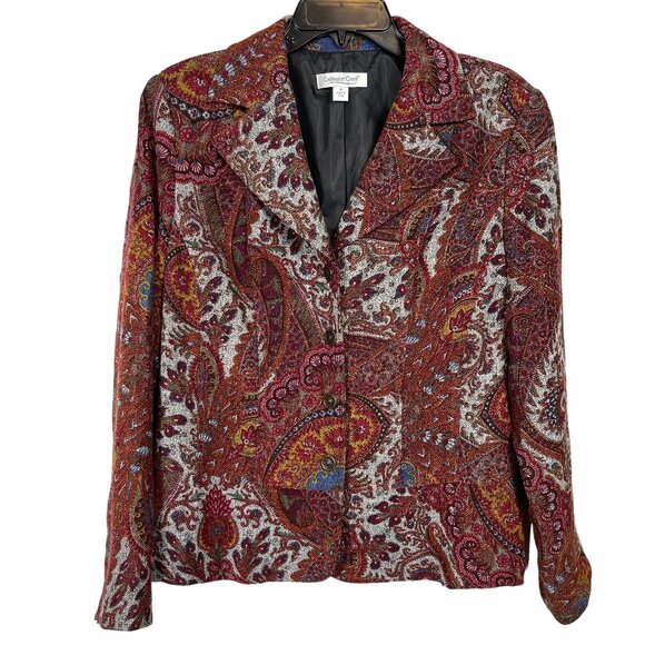Coldwater Creek Blazer Womens Medium Red Paisley Colorful Boho Workwear Career - Picture 1 of 12